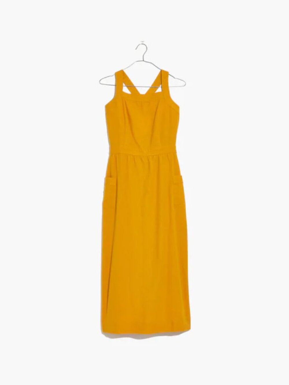 Madewell Saffron Yellow Linen Blend Midi Dress with Pockets
